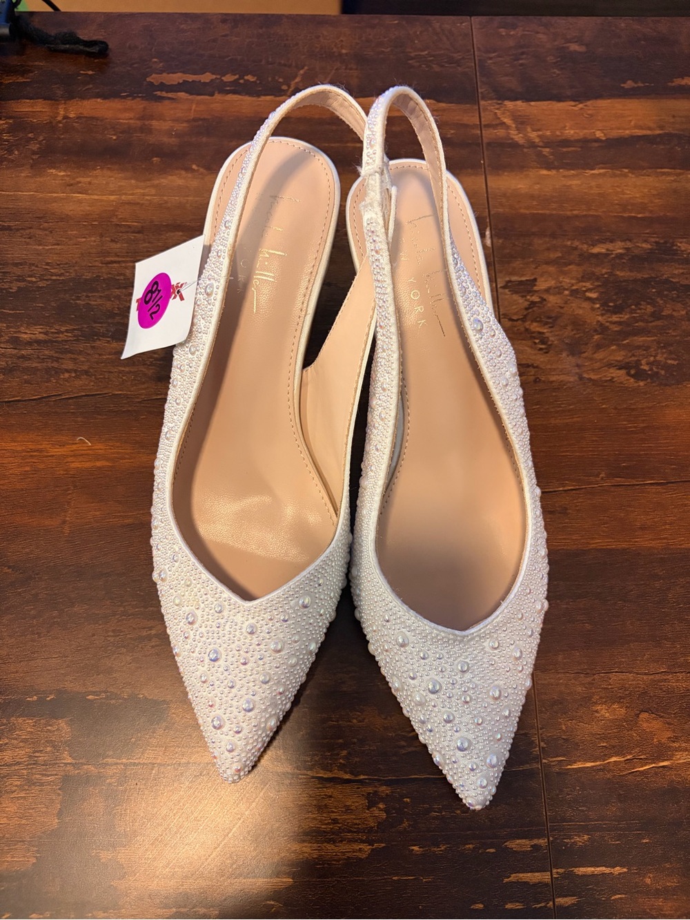 NWT Nicole Miller Pearl Rhinestone Slingback Bridal Heels 8.5 - Picture 2 of 7